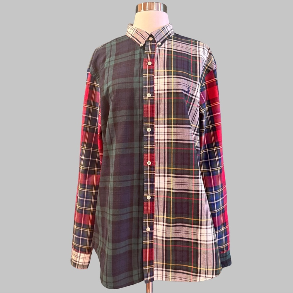 Polo Ralph Lauren Men’s Slim Fit Plaid Mixed Print Buttondown Patchwork Shirt XL